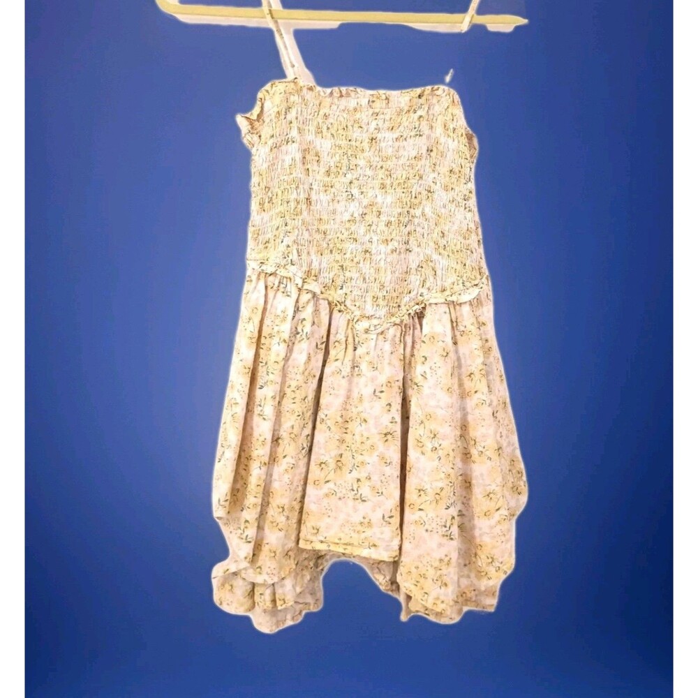 Tiered Kerchief Cotton Blend Smock Yellow Floral Sun Dress Size S Cottagecore